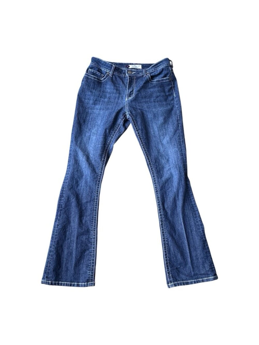 VGS Jeans Boot Cut Y2K Distressed Embroidered Mid Rise Stretch Womens 10 Blue
